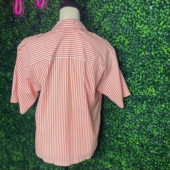 Vintage Button Down Striped Orange/Creme Top Sz 6 - Picture 3 of 11